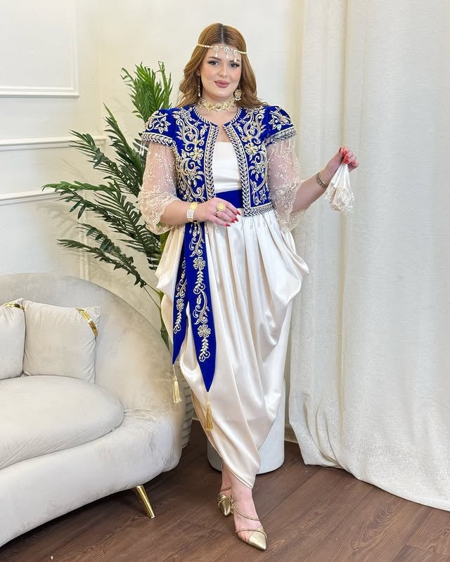 Gallila Moderne Bleu Roi & Ivoire – Élégance Algérienne Réinventée ✨